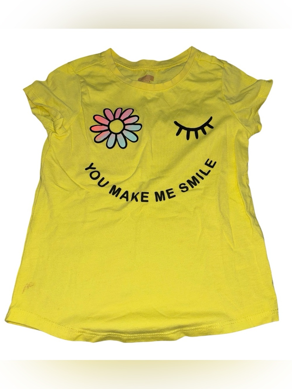 Kids Bright Yellow Graphic T-Shirt 'You Make Me Smile'